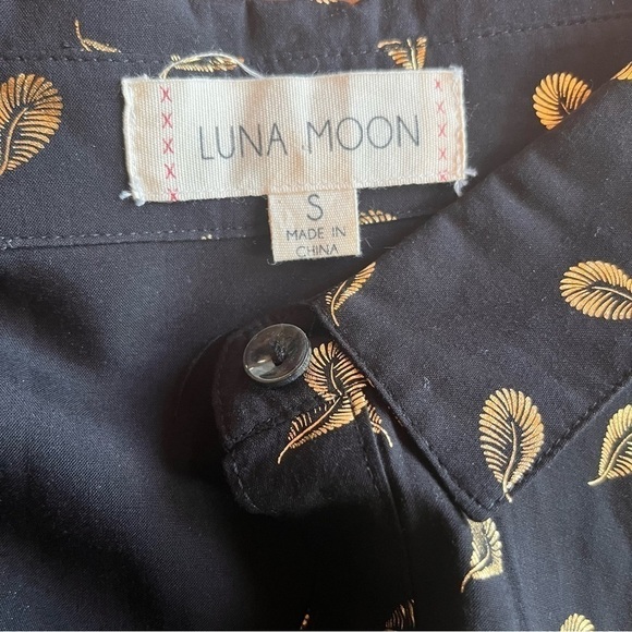 LUNA Moon Buttoned Tunic Black With Gold Colour Feathers Size Small - Picture 3 of 6